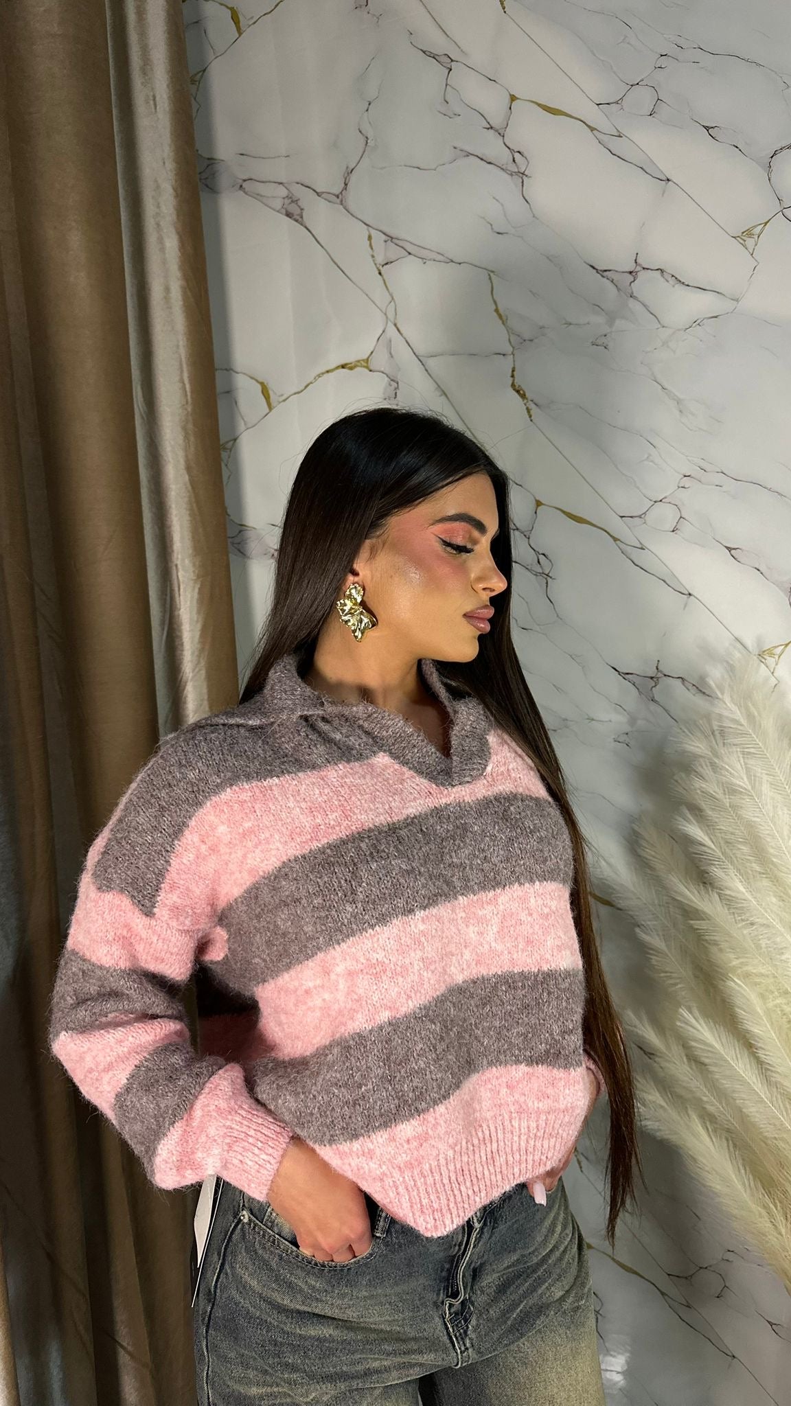 MAGLIA LANA BICOLOR ROSA