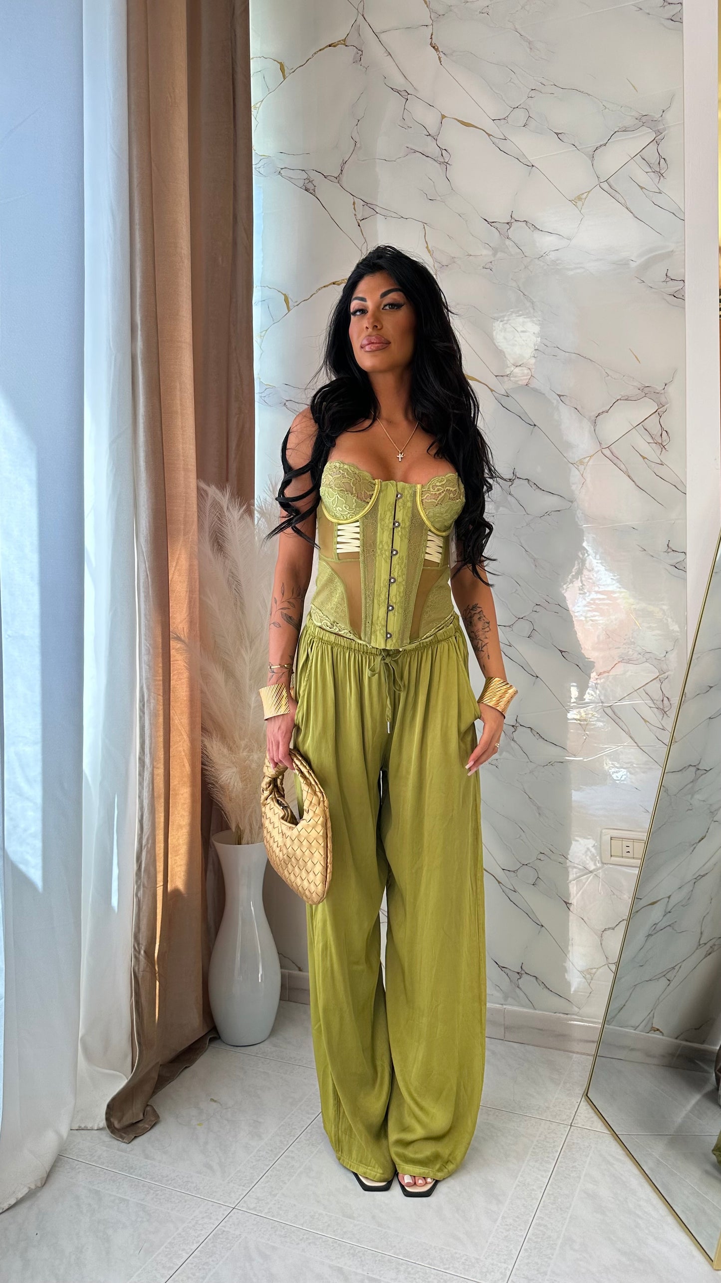PANTALONI SATEN OLIVE
