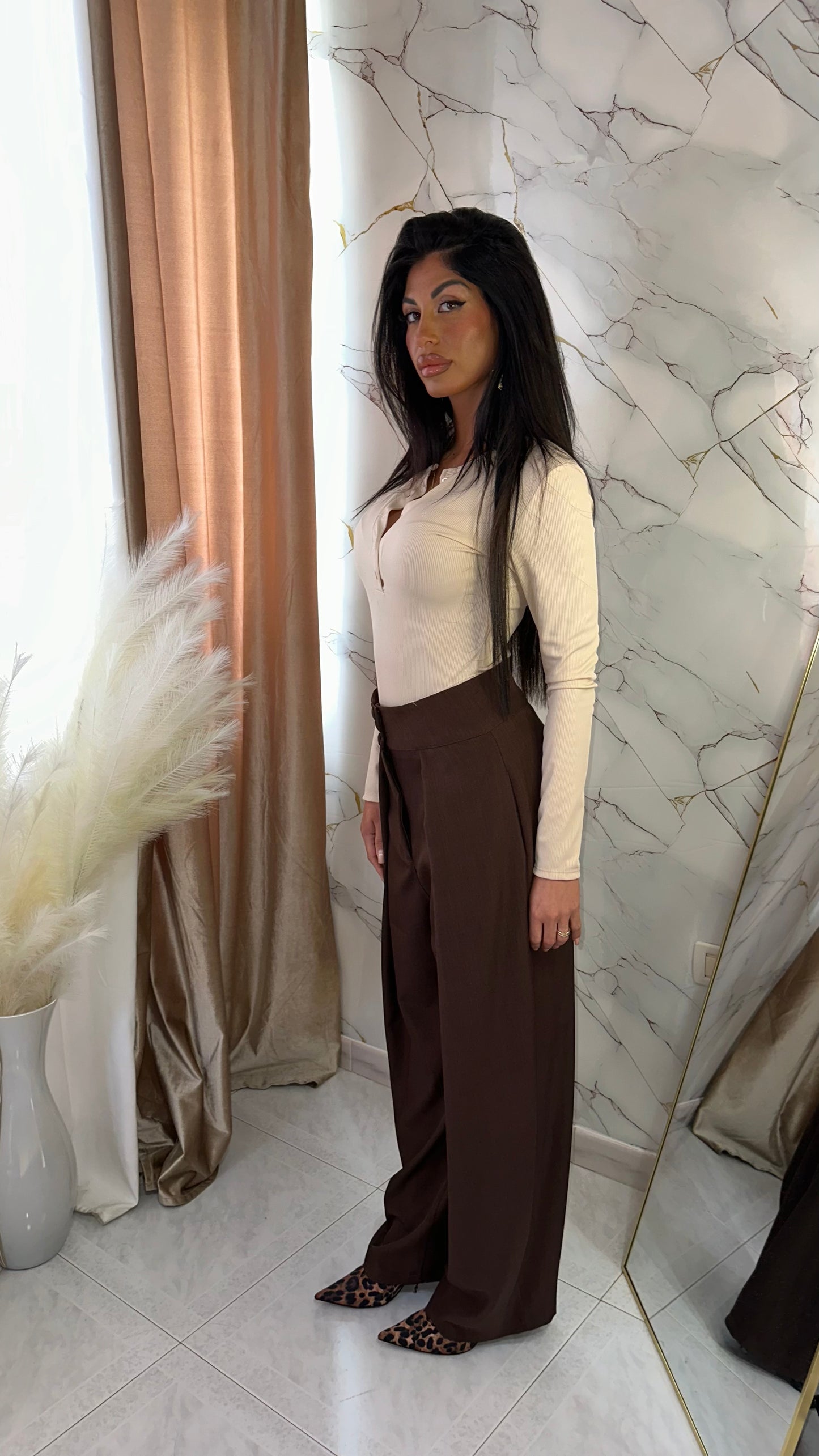 PANTALONI BOTTON ELEGANT CHOCOLATE