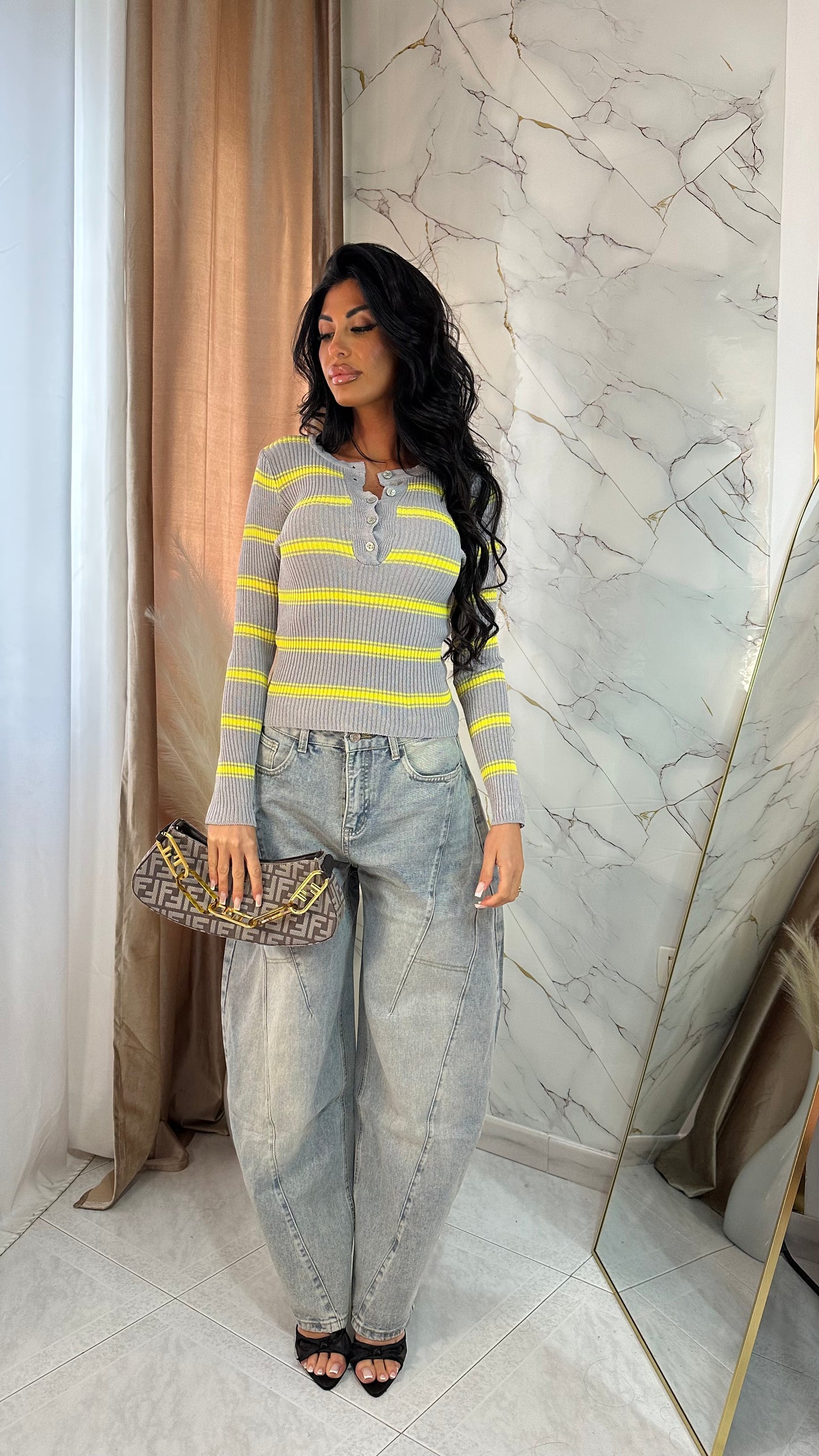 MAGLIA RIGHE CLASSIC IN FILO GREY