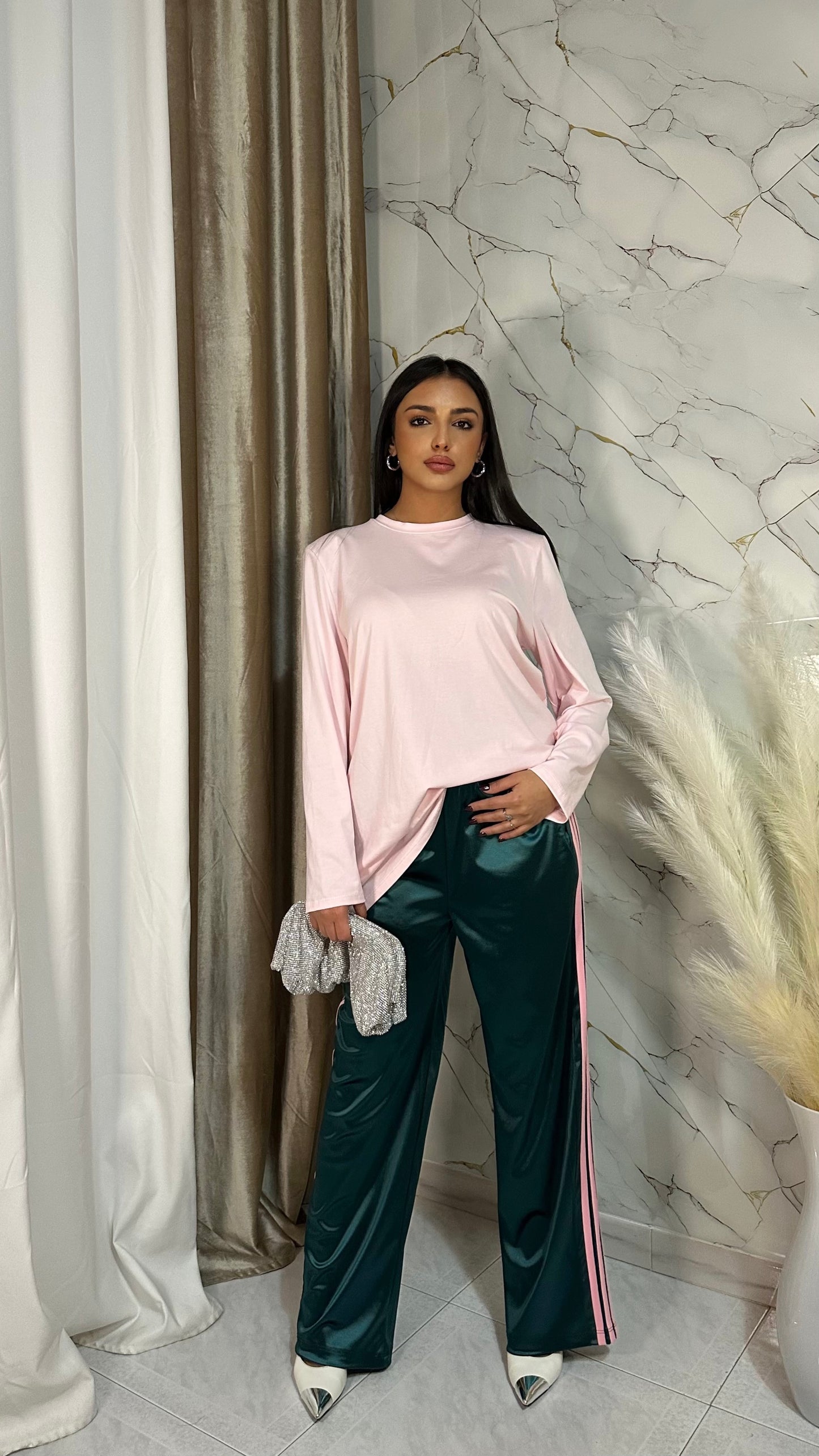 PANTATUTA ACETATO VERDE BANDE ROSA