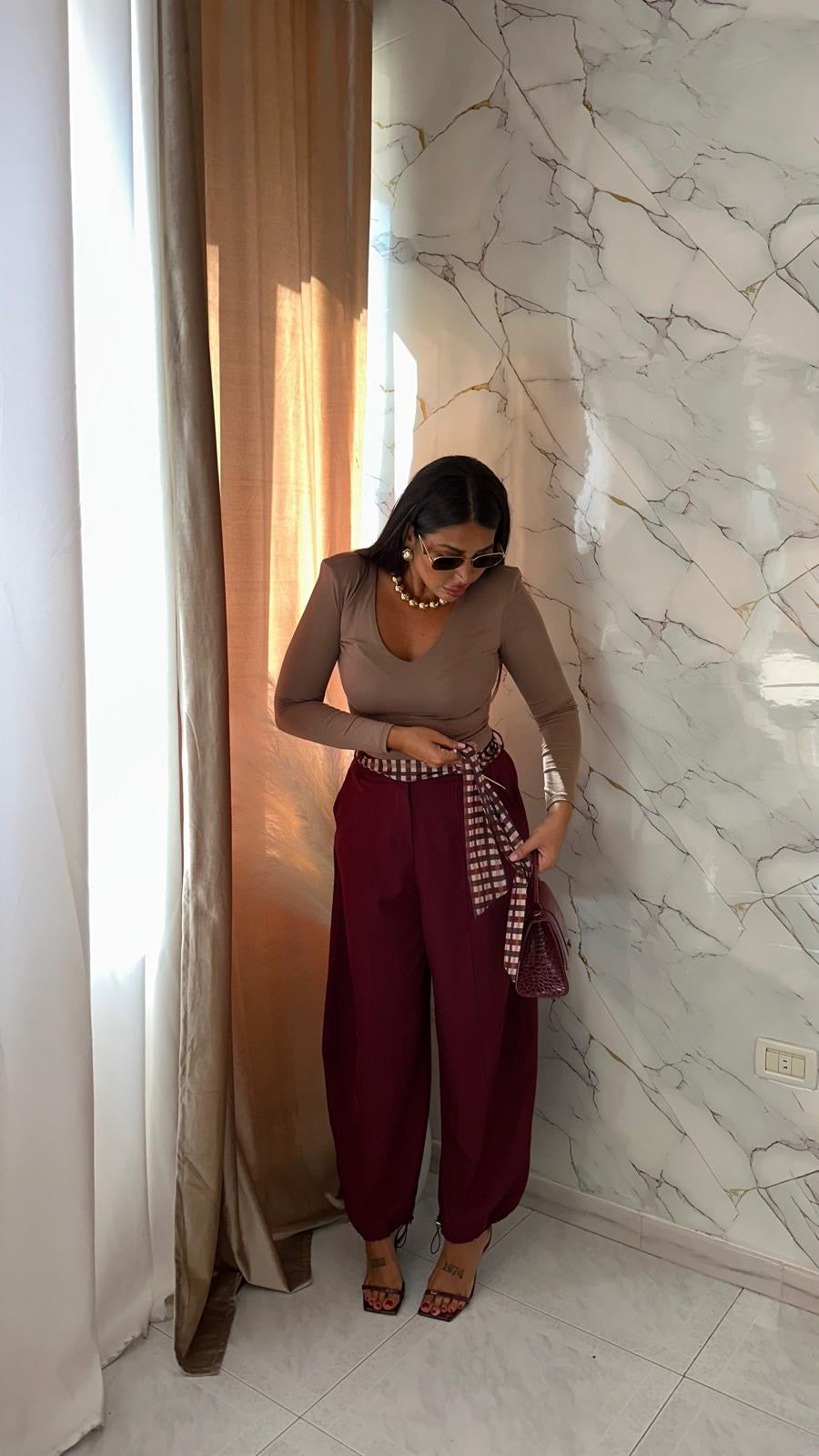 PANTALONI BALLON FOULARD BORDEAUX