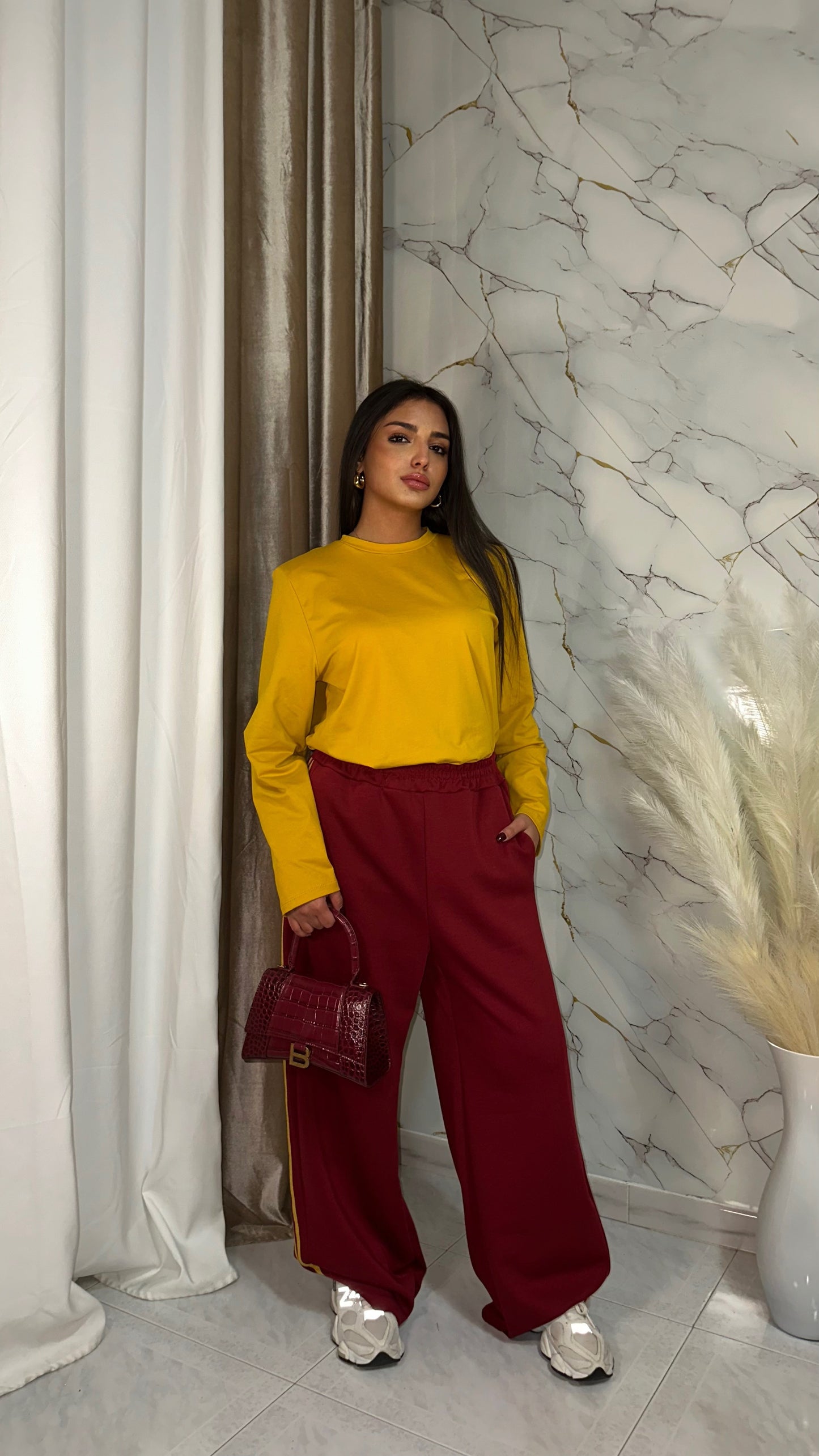 PANTATUTA BORDEAUX CON BANDE SENAPE