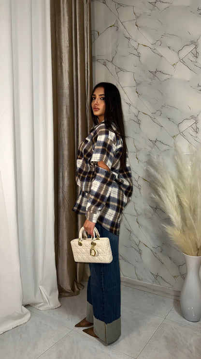 CAMICIA SCOTLAND CON MANICOTTI MOKA-BLU