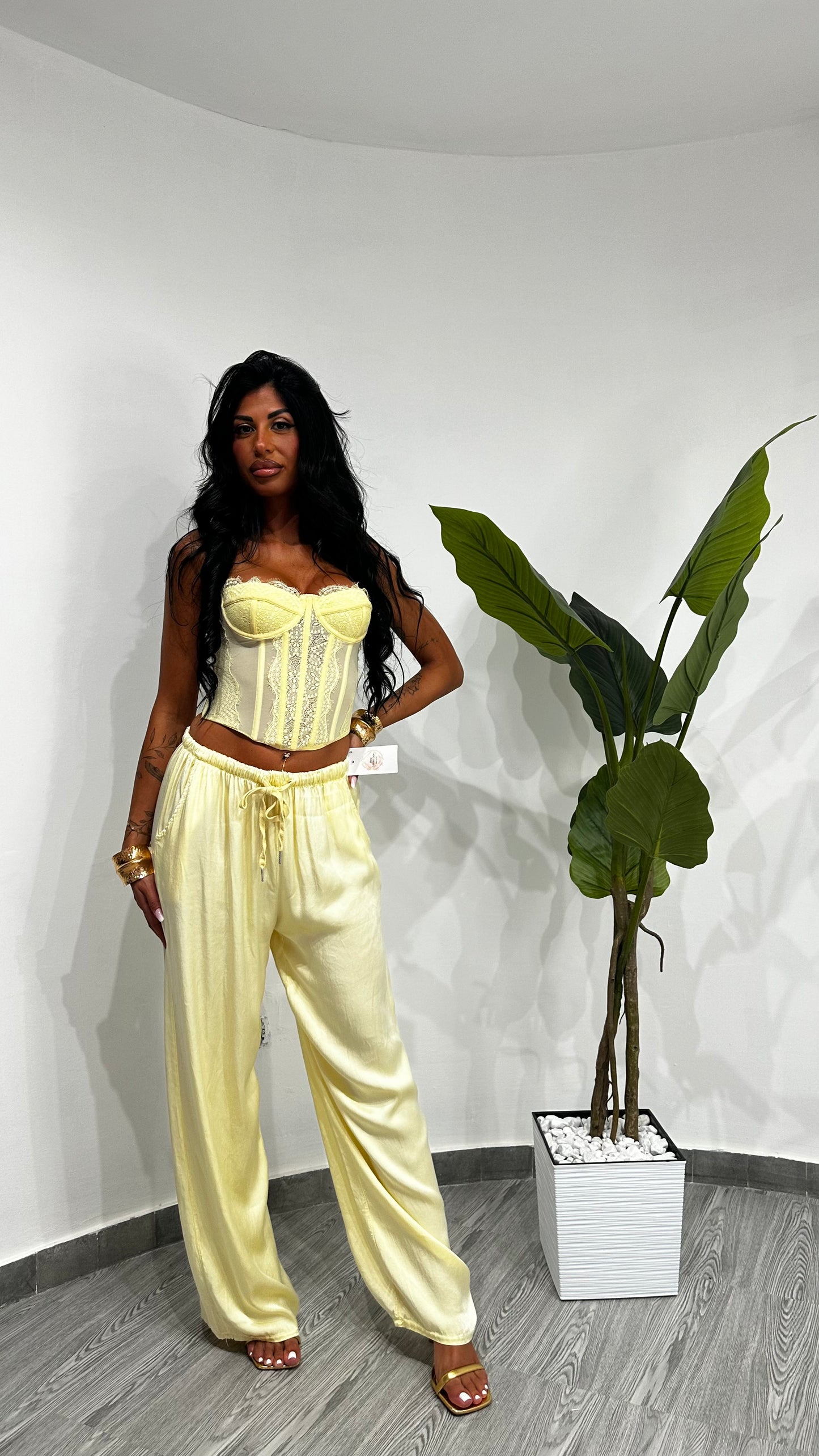 PANTALONI SATEN LIGHT YELLOW