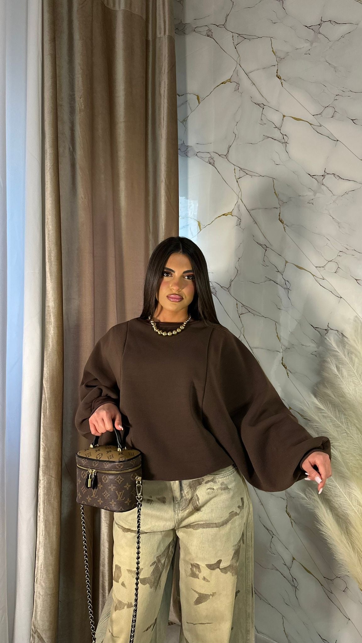 FELPA MANICA BALLON BROWN