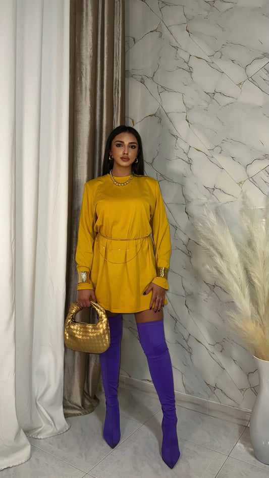 MAGLIA OVER LONG CON SPALLINE SENAPE