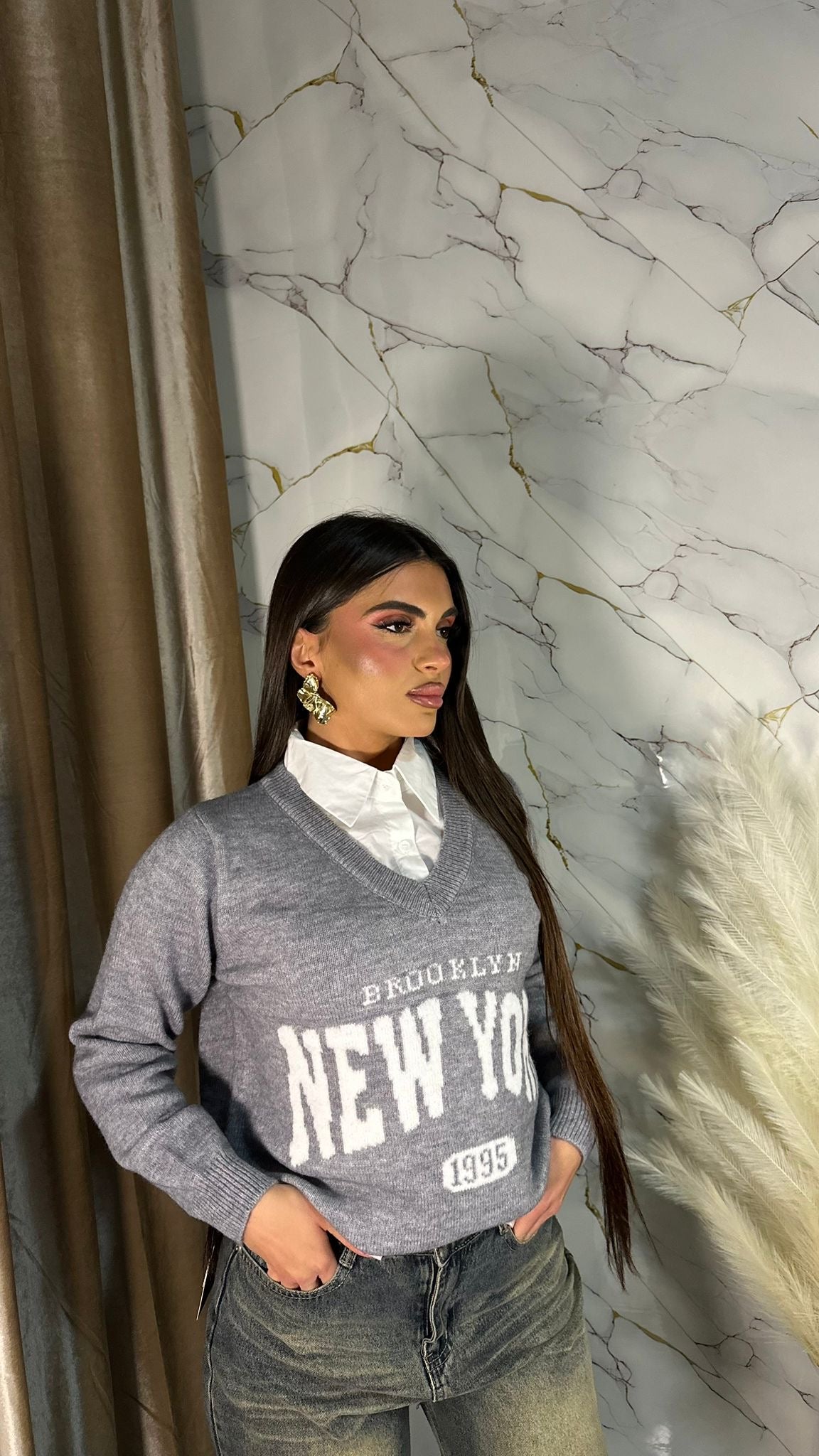 MAGLIONE CAMICIA NEW YORK GRIGIO