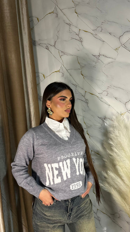 MAGLIONE CAMICIA NEW YORK GRIGIO