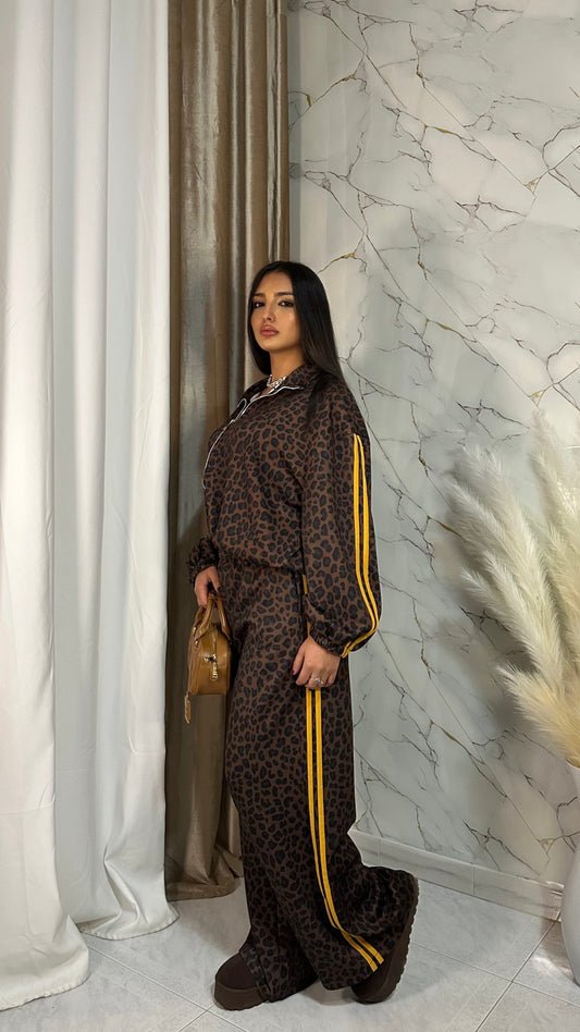 COORDINATO JUMP ANIMALIER CON BANDE SENAPE