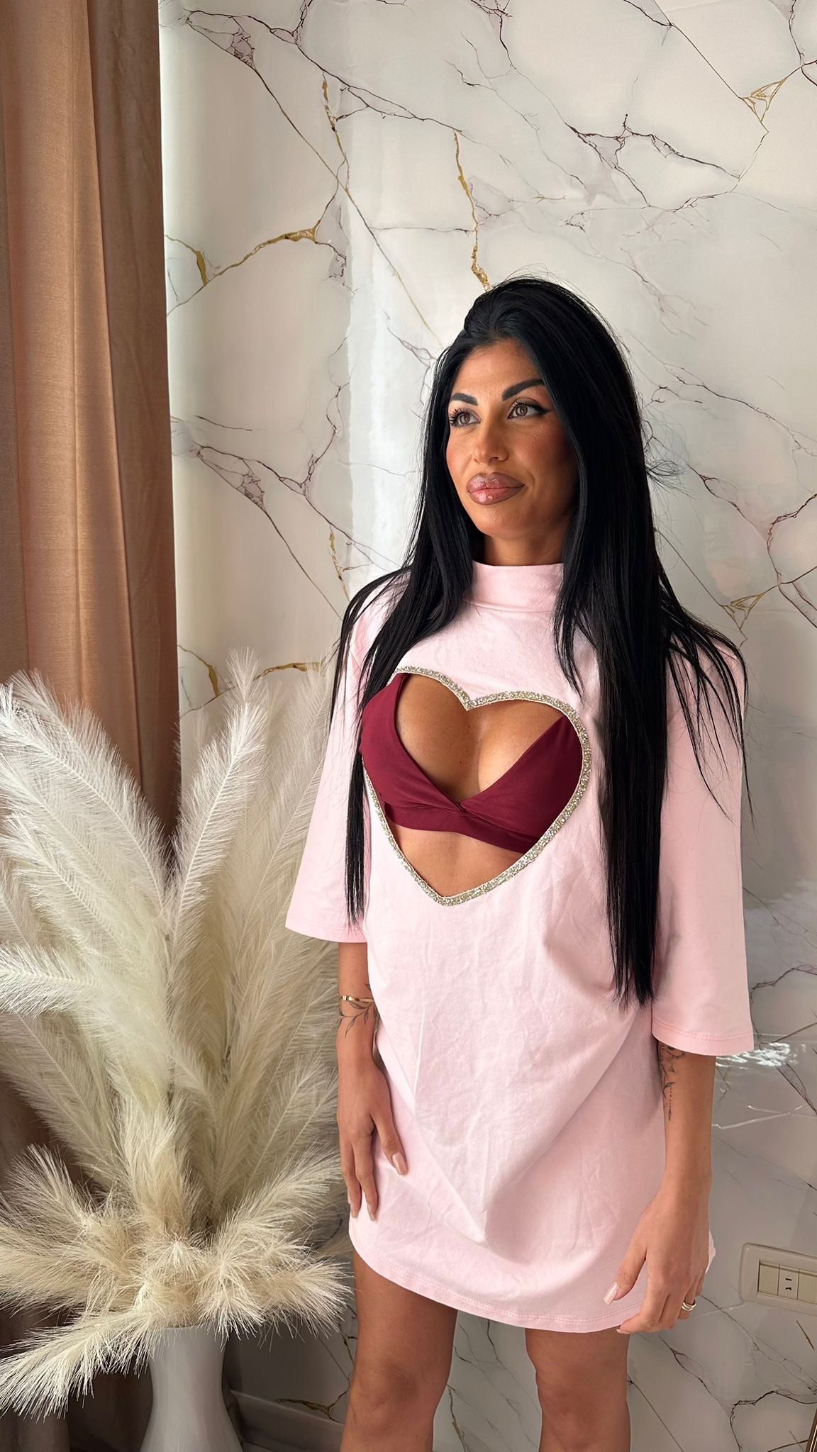 MAXI SHIRT HEART MILK PINK