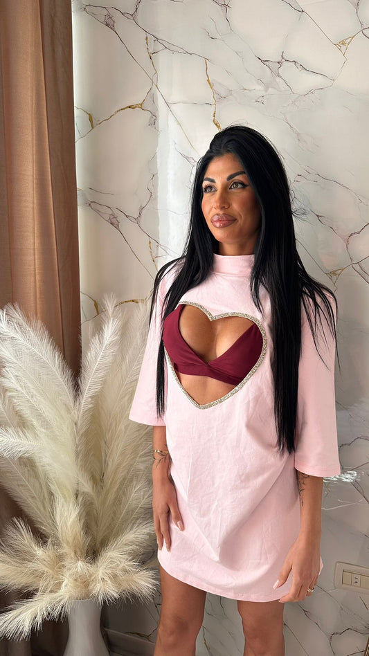 MAXI SHIRT HEART MILK PINK