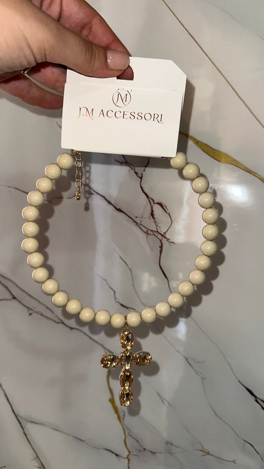 COLLANA CHOKER CROCE ECRÙ