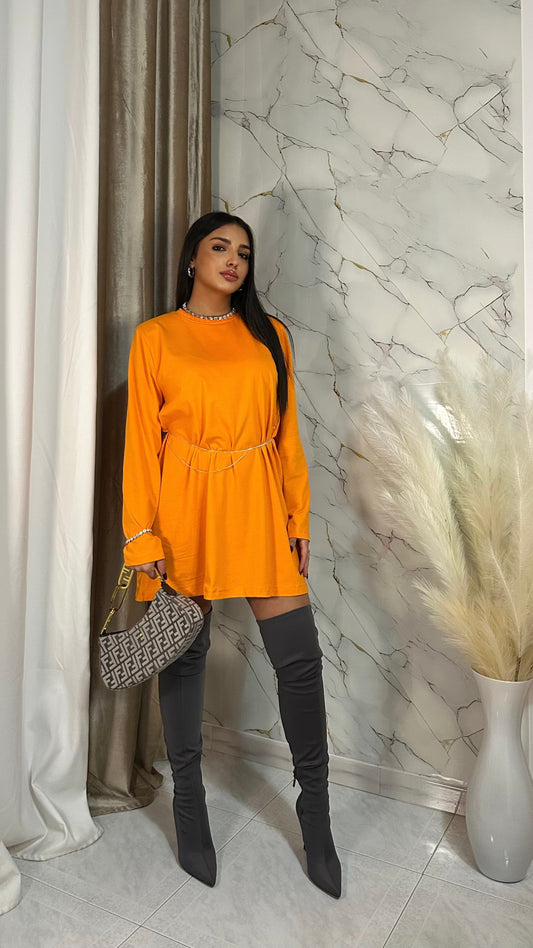 MAGLIA OVER LONG CON SPALLINE ARANCIO