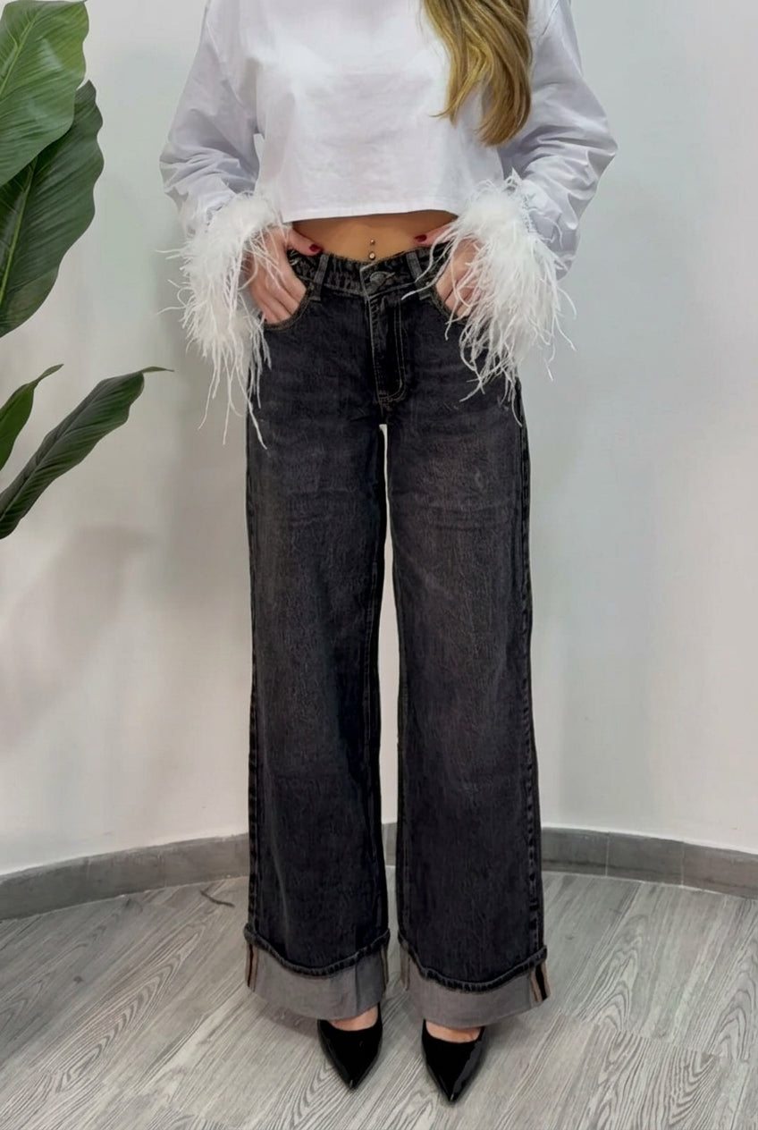 DENIM WIDE LEG PIEGA BLACK