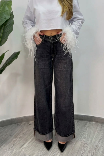 DENIM WIDE LEG PIEGA BLACK