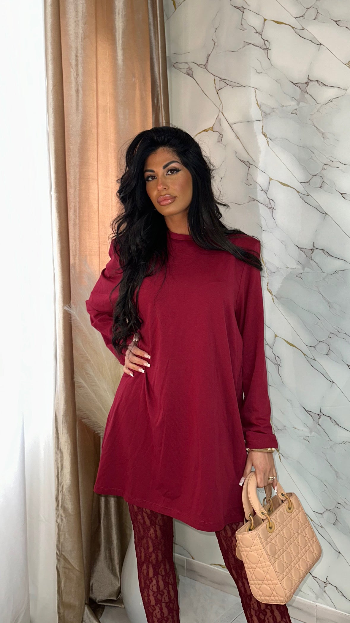 MAGLIA OVER CON SPALLINE BORDEAUX
