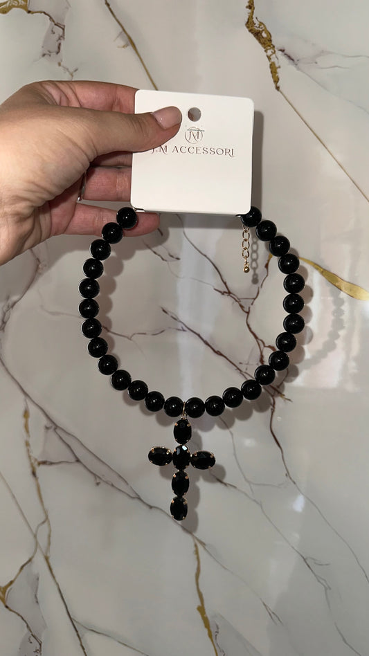 COLLANA CHOKER CROCE BLACK