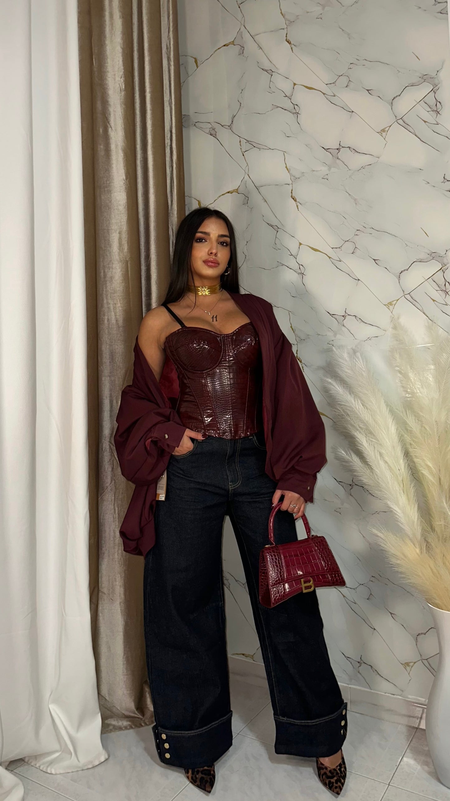 CORPETTO ECOPELLE STAMPA COCCO BORDEAUX