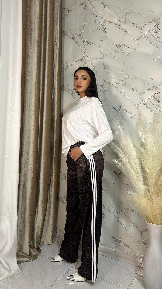 PANTATUTA ACETATO ANIMALIER BANDE WHITE