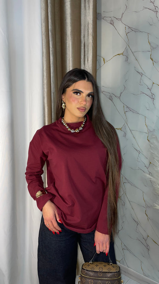 T-SHIRT OVER CON SPALLINE BORDEAUX