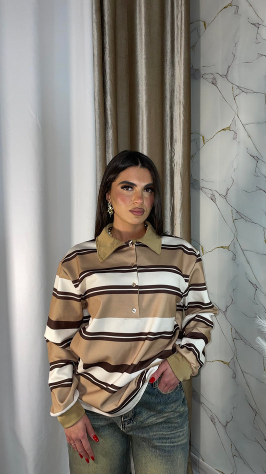 POLO OVER RIGHE CAPPUCCINO