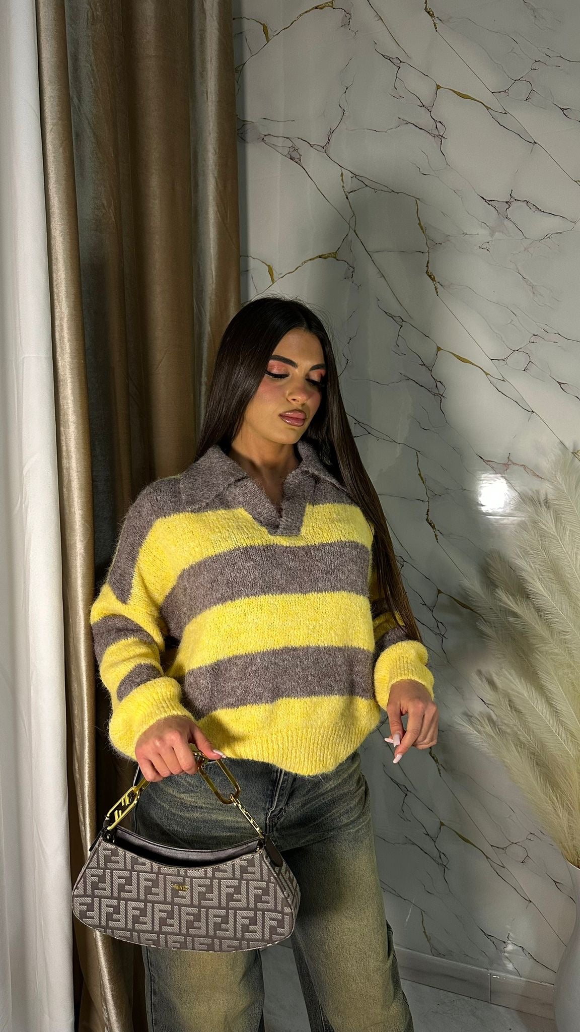 MAGLIONE LANA BICOLOR GIALLO