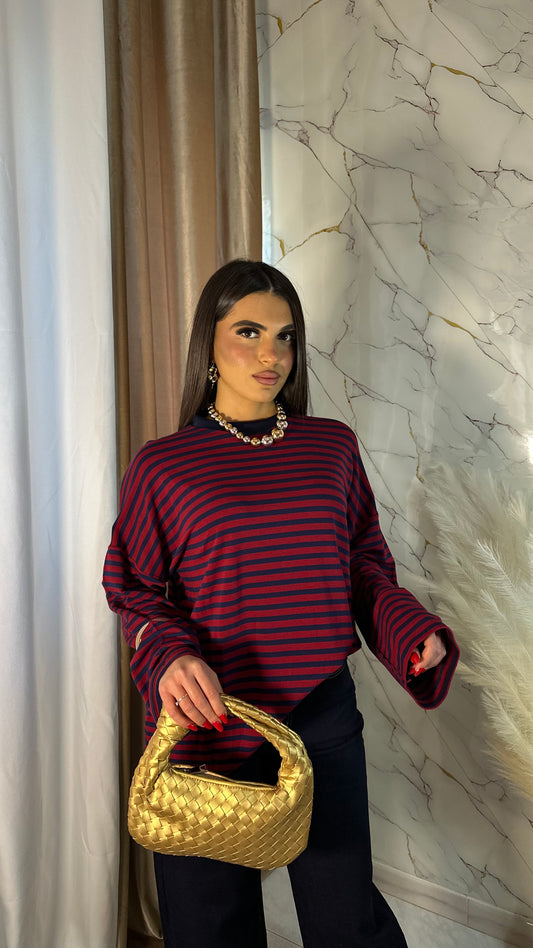 MAGLIA OVER RIGHE ROSSO-BLU