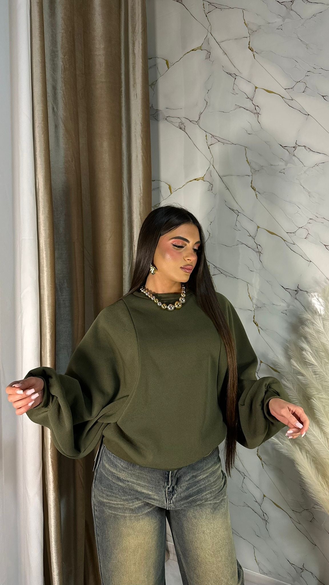 FELPA MANICA BALLON GREEN