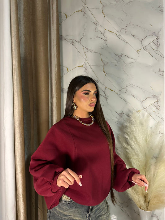 FELPA MANICA BALLON BORDEAUX