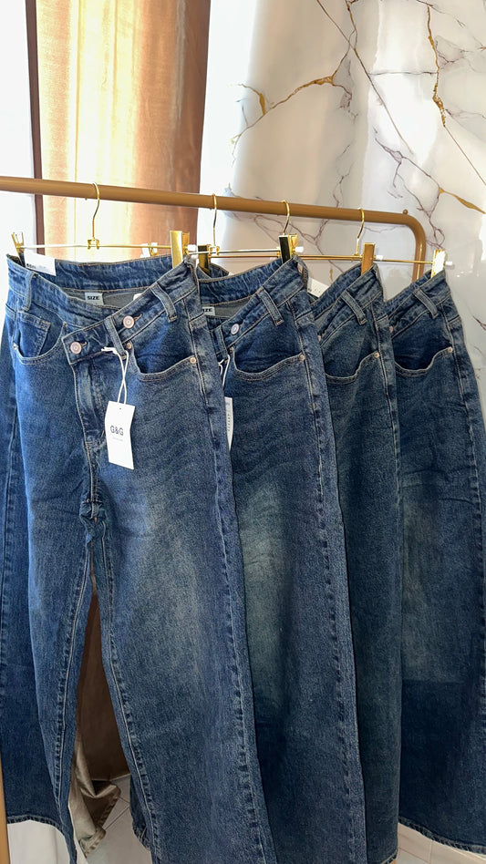 DENIM WIDE DOUDLE BOTTON