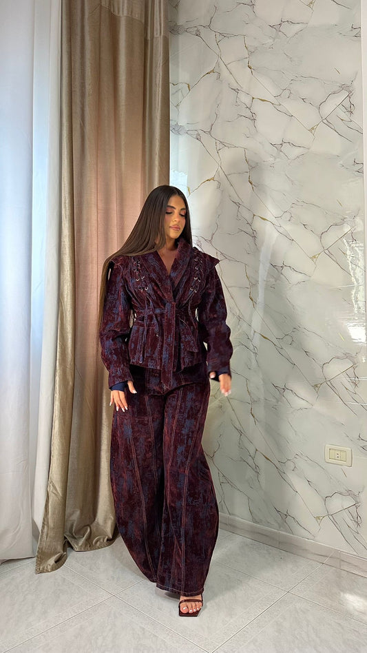 DENIM VELVET BORDEAUX/BLUE