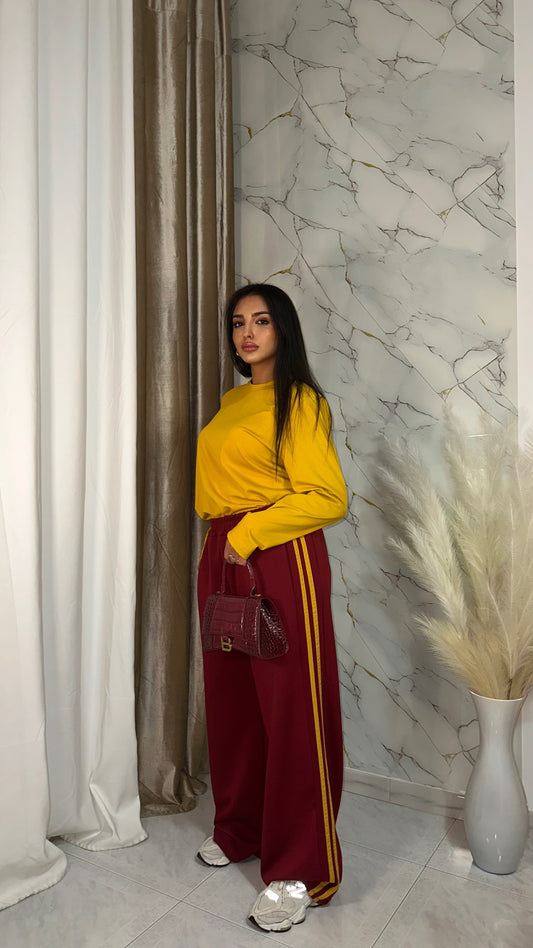 PANTATUTA BORDEAUX CON BANDE SENAPE