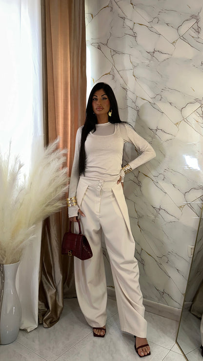 PANTALONI BOTTON ELEGANT ÉCRU