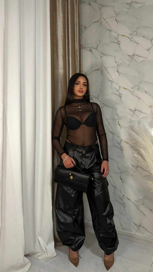 PANTALONI CARGO ECOPELLE BLACK