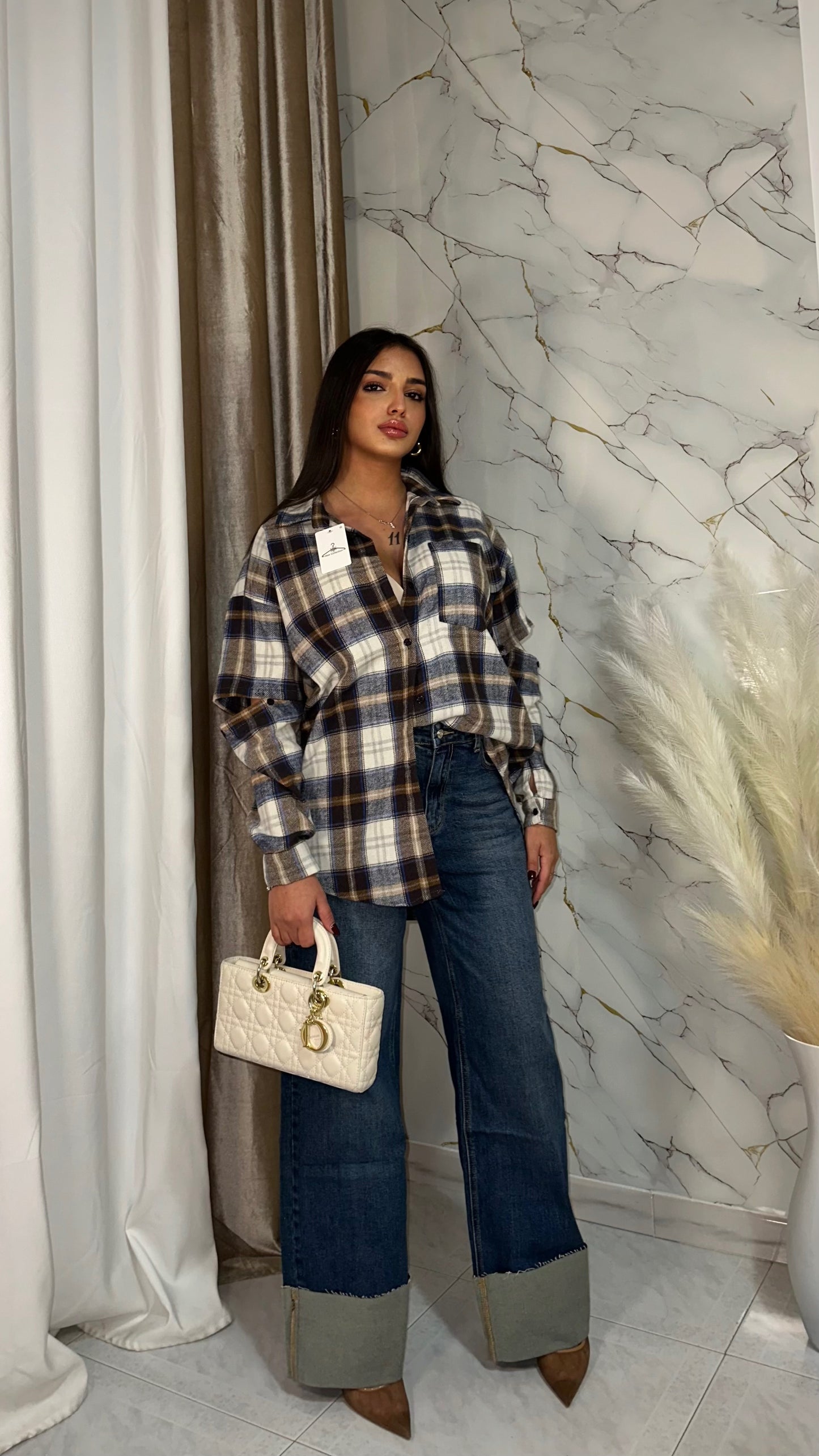 CAMICIA SCOTLAND CON MANICOTTI MOKA-BLU