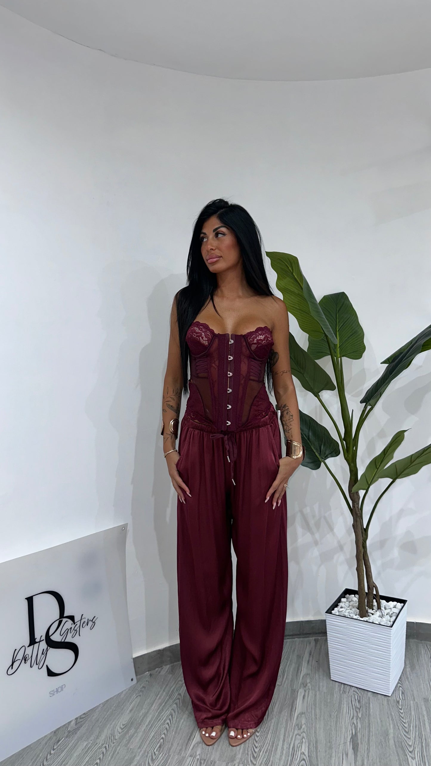PANTALONI SATEN BORDEAUX