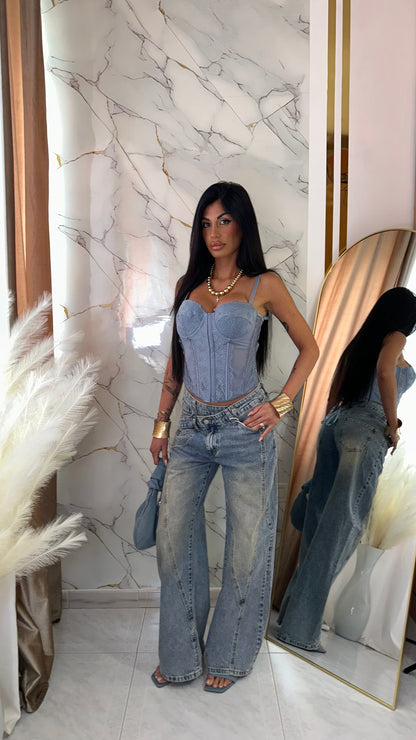 DENIM DOUBLE BOTTON WIDE LEG
