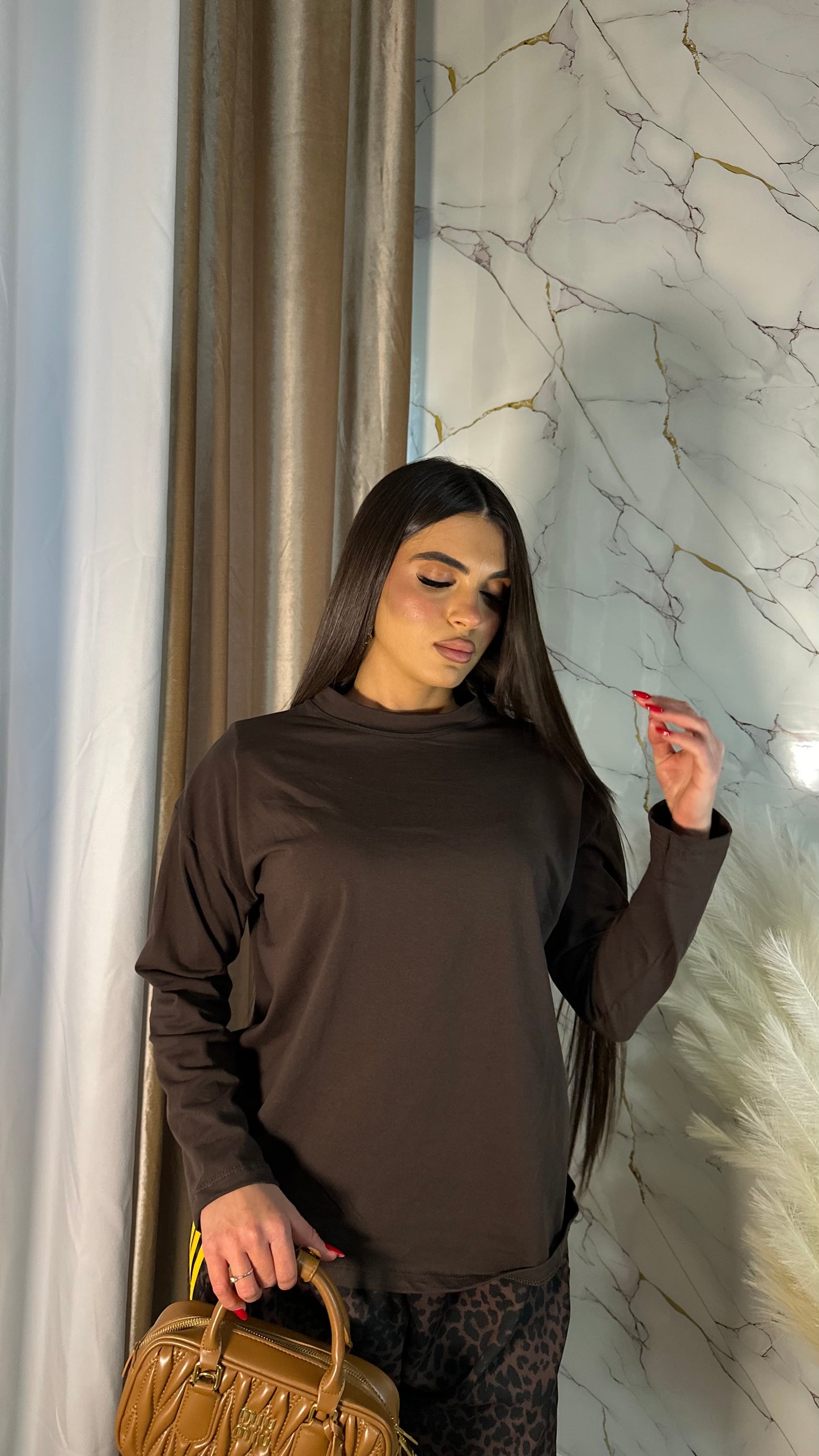 T-SHIRT OVER CON SPALLINE BROWN