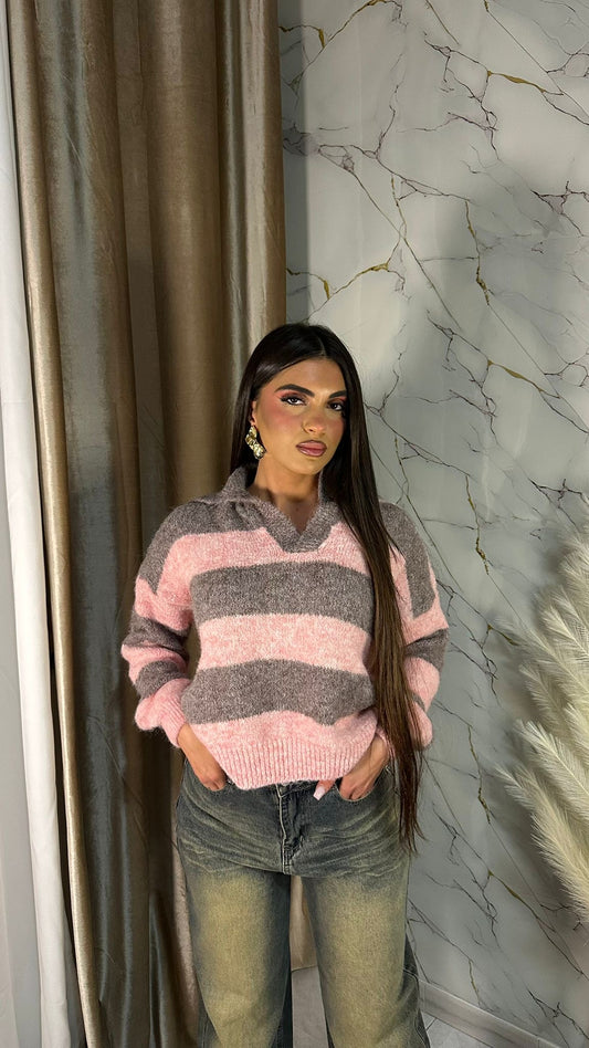 MAGLIA LANA BICOLOR ROSA