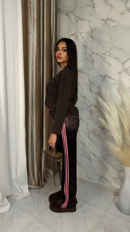 PANTATUTA ACETATO ANIMALIER CON BANDE ROSA