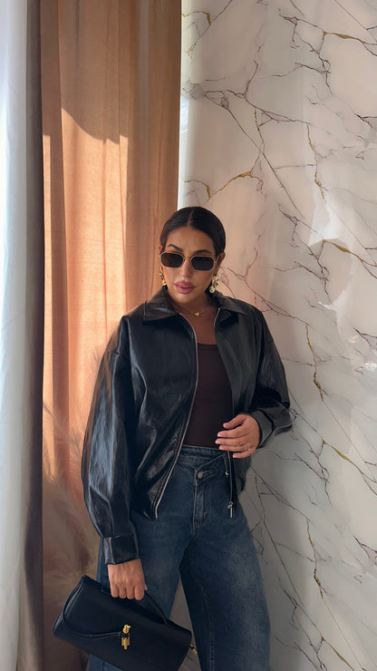 BOMBER OVER IN ECOPELLE LUCIDO BLACK