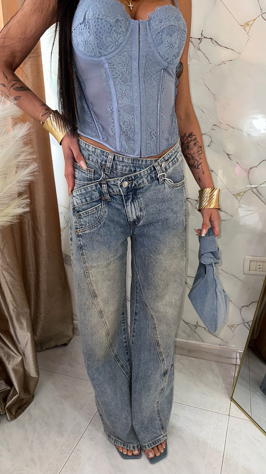 DENIM DOUBLE BOTTON WIDE LEG