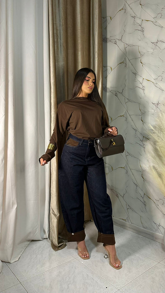 DENIM BAGGY BALLON DARK COFFEE