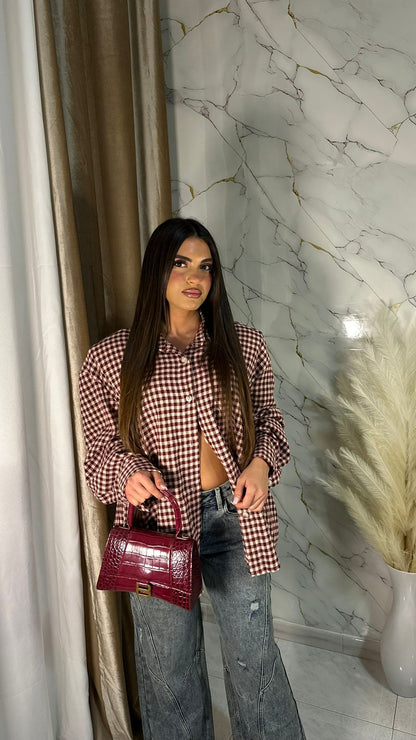 CAMICIA FLANELLA BORDEAUX CON SPALLINE