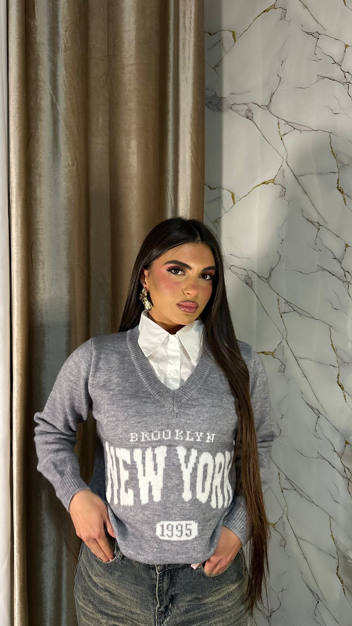 MAGLIONE CAMICIA NEW YORK GRIGIO