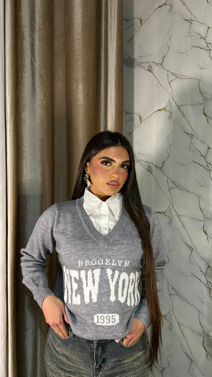 MAGLIONE CAMICIA NEW YORK GRIGIO