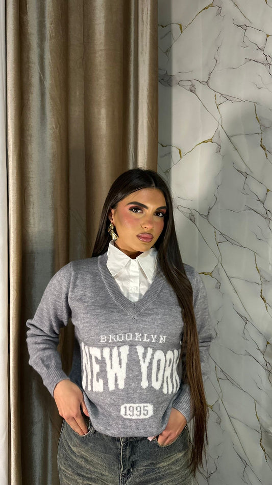 MAGLIONE CAMICIA NEW YORK GRIGIO