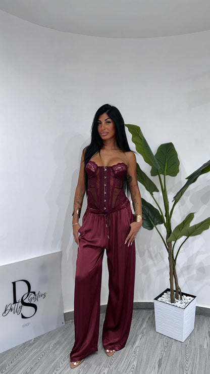 PANTALONI SATEN BORDEAUX