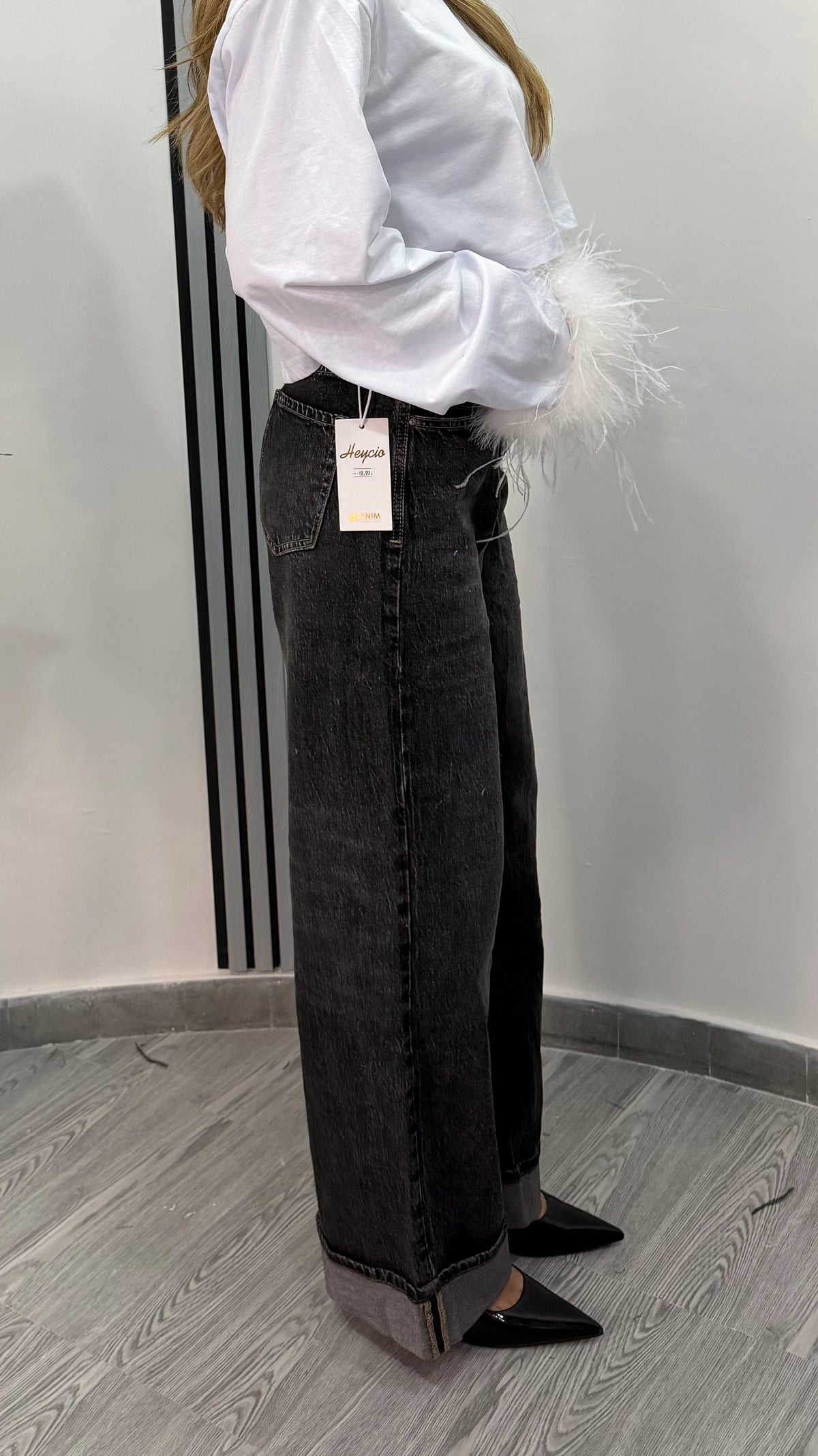 DENIM WIDE LEG PIEGA BLACK